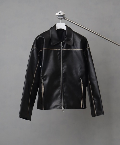 welise（ウェライズ）の「【welise/ウェライズ】ヴィンテージエイジングPUレザー ショートレザーブルゾン（ライダースジャケット・メンズ・ブラック/ダークブラック・L/M/S）」の8枚目の写真