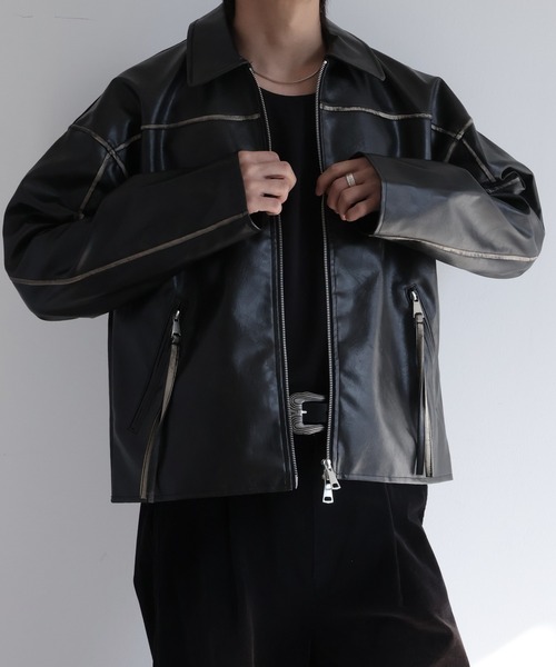 welise（ウェライズ）の「【welise/ウェライズ】ヴィンテージエイジングPUレザー ショートレザーブルゾン（ライダースジャケット・メンズ・ブラック/ダークブラック・L/M/S）」の10枚目の写真