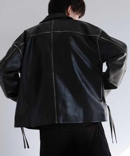 welise（ウェライズ）の「【welise/ウェライズ】ヴィンテージエイジングPUレザー ショートレザーブルゾン（ライダースジャケット・メンズ・ブラック/ダークブラック・L/M/S）」の14枚目の写真