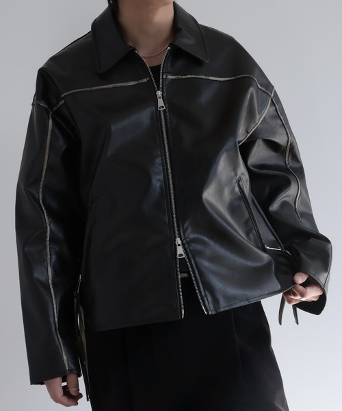 welise（ウェライズ）の「【welise/ウェライズ】ヴィンテージエイジングPUレザー ショートレザーブルゾン（ライダースジャケット・メンズ・ブラック/ダークブラック・L/M/S）」の12枚目の写真