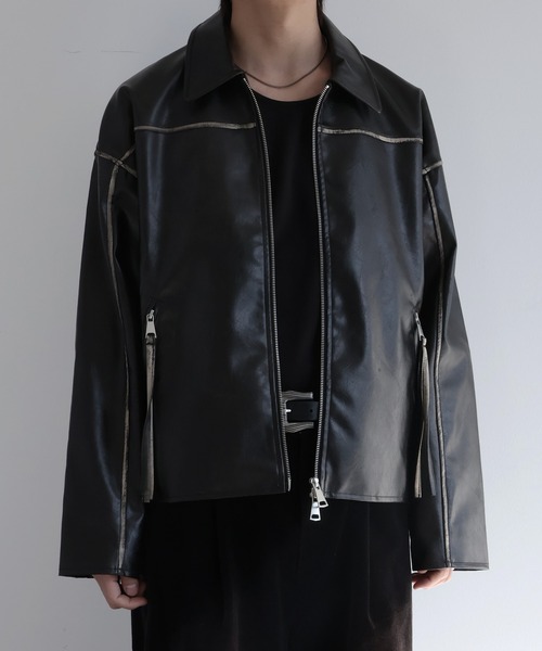 welise（ウェライズ）の「【welise/ウェライズ】ヴィンテージエイジングPUレザー ショートレザーブルゾン（ライダースジャケット・メンズ・ブラック/ダークブラック・L/M/S）」の9枚目の写真