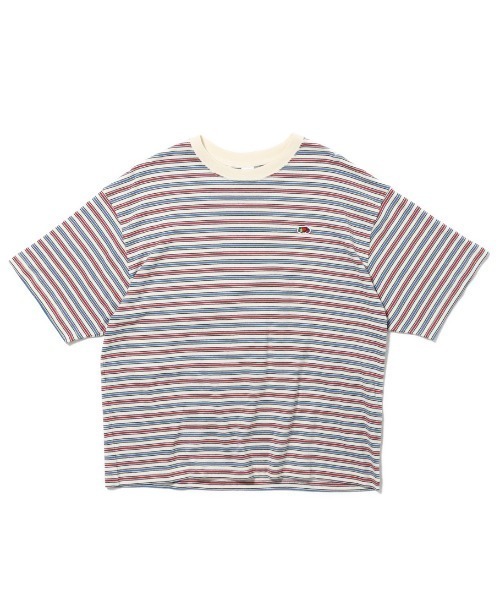 FRUIT OF THE LOOM(フルーツオブザルーム)の「【FRUIT OF THE LOOM】ピーチ起毛天竺ボーダーTシャツ1 / フルーツオブザルーム マルチボーダー 半袖Tシャツ(Tシャツ/カットソー・メンズ・チャコールグレー/アイボリー/イエロー・S/M/L)」の1枚目の写真