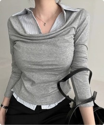 I.O.E（アイオイ）の「ドレープデザイン 長袖カットソー（Tシャツ/カットソー）」