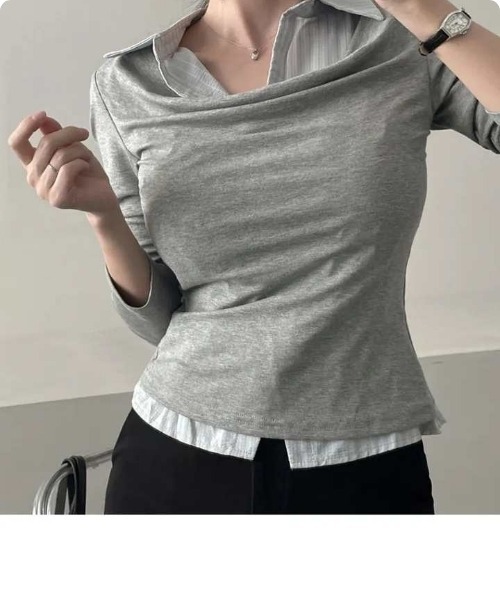 I.O.E(アイオイ)の「ドレープデザイン 長袖カットソー(Tシャツ/カットソー・レディース・ダークグレー/ライトグレー・FREE)」の16枚目の写真