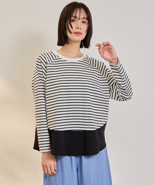 ketty(ケティ)の「ポンチローマ異素材ラウンドヘムカットソー≪洗濯機で洗える≫(Tシャツ/カットソー・レディース・オフホワイト/ホワイト系その他・M)」の1枚目の写真