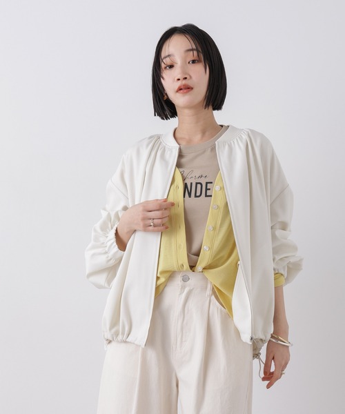 NANO universe（ナノユニバース）の「撥水加工 ドロストヘムリブブルゾン（ブルゾン・レディース・グレー系その他4/アイボリー/ブラック・FREE）」の4枚目の写真