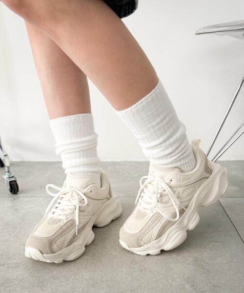 WEGO（ウィゴー）の「WEGO/【26年春新作】メッシュコンビ厚底スニーカー（スニーカー・レディース・オフホワイト/ブラック・MEDIUM/SMALL/LARGE）」の11枚目の写真