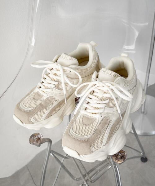 WEGO（ウィゴー）の「WEGO/【26年春新作】メッシュコンビ厚底スニーカー（スニーカー・レディース・オフホワイト/ブラック・MEDIUM/SMALL/LARGE）」の16枚目の写真