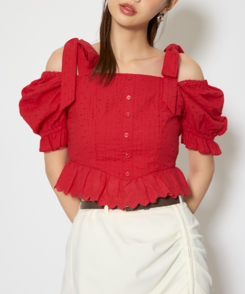 rienda（リエンダ）の「コットンレースブラウス 春服（シャツ/ブラウス・レディース・ライトブルー/ホワイト/レッド・SMALL/MEDIUM）」の3枚目の写真
