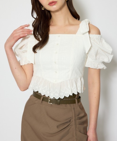 rienda（リエンダ）の「コットンレースブラウス 春服（シャツ/ブラウス・レディース・ライトブルー/ホワイト/レッド・SMALL/MEDIUM）」の2枚目の写真