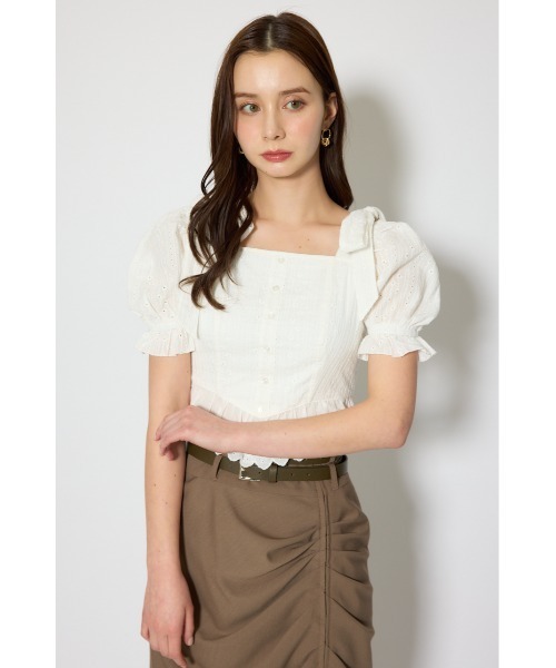 rienda（リエンダ）の「コットンレースブラウス 春服（シャツ/ブラウス・レディース・ライトブルー/ホワイト/レッド・SMALL/MEDIUM）」の4枚目の写真