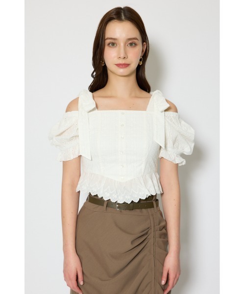 rienda（リエンダ）の「コットンレースブラウス 春服（シャツ/ブラウス・レディース・ライトブルー/ホワイト/レッド・SMALL/MEDIUM）」の5枚目の写真