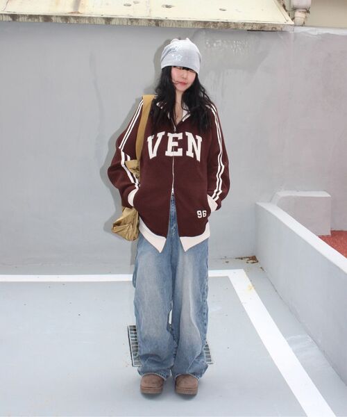 VENHIT(ベンヒット)の「VEN 96 ワッフル配色トラックトップ_ブラウン(その他トップス・レディース・ブラウン・MEDIUM/LARGE/X-LARGE)」の3枚目の写真