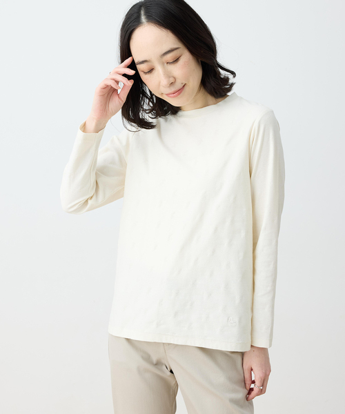 DECOY SINCE 1981(デコイシンスイチキュウハチイチ)の「【chiyoさんコラボ】ロンドンマーチコイくんジャガードTシャツ【オーガニックコットンブレンド・大きいサイズあり】(Tシャツ/カットソー・レディース・アイボリー/ピンク/ネイビー・M/L/LL/3L/4L)」の4枚目の写真