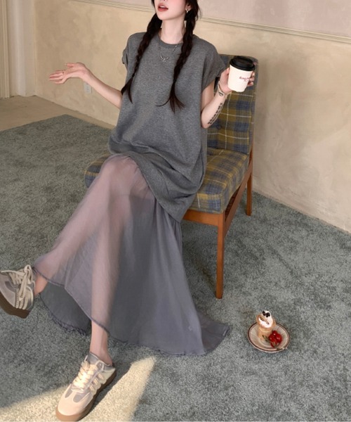 AMAJI(アマジ)の「シアーレイヤードカットソーワンピース(ワンピース・レディース・ブラック/グレー・X-LARGE/LARGE/XXX-LARGE/XX-LARGE)」の2枚目の写真