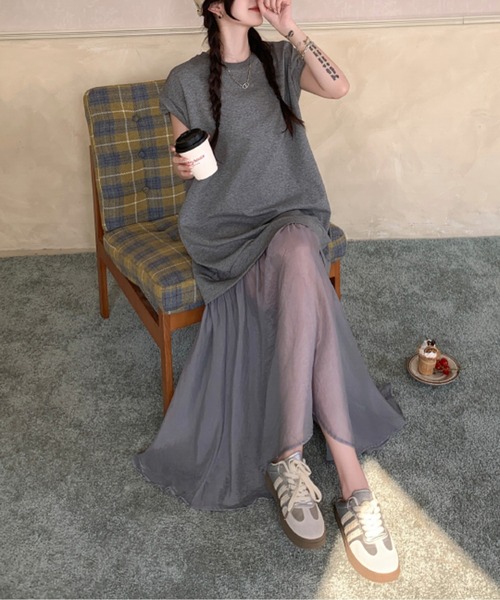 AMAJI(アマジ)の「シアーレイヤードカットソーワンピース(ワンピース・レディース・ブラック/グレー・X-LARGE/LARGE/XXX-LARGE/XX-LARGE)」の3枚目の写真