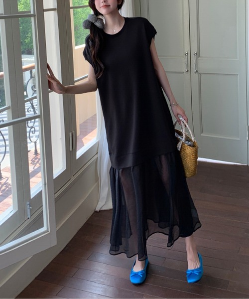 AMAJI(アマジ)の「シアーレイヤードカットソーワンピース(ワンピース・レディース・ブラック/グレー・X-LARGE/LARGE/XXX-LARGE/XX-LARGE)」の5枚目の写真