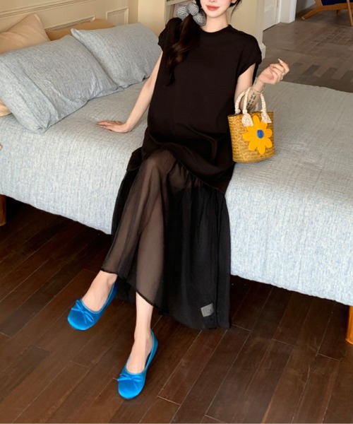 AMAJI(アマジ)の「シアーレイヤードカットソーワンピース(ワンピース・レディース・ブラック/グレー・X-LARGE/LARGE/XXX-LARGE/XX-LARGE)」の6枚目の写真