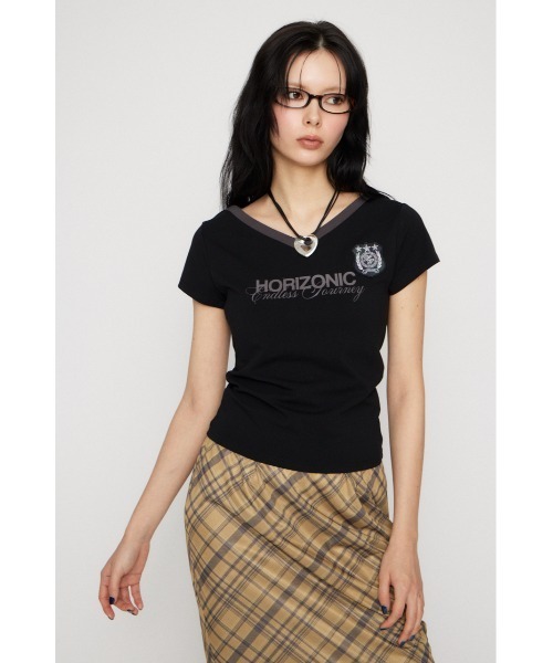 LAGUA GEM(ラグアジェム)の「WAPPEN PRINT CUT トップス(Tシャツ/カットソー・レディース・ネイビー/ブラック/アイボリー・FREE)」の5枚目の写真