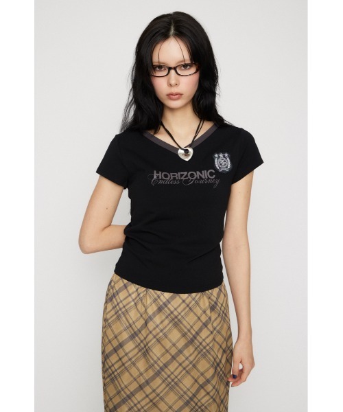 LAGUA GEM(ラグアジェム)の「WAPPEN PRINT CUT トップス(Tシャツ/カットソー・レディース・ネイビー/ブラック/アイボリー・FREE)」の6枚目の写真