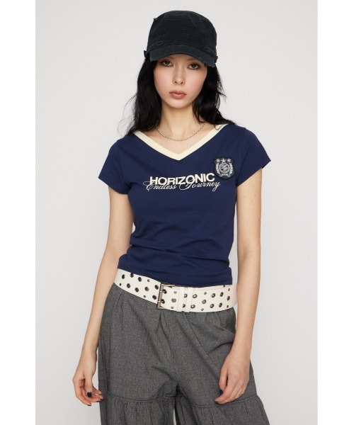 LAGUA GEM(ラグアジェム)の「WAPPEN PRINT CUT トップス(Tシャツ/カットソー・レディース・ネイビー/ブラック/アイボリー・FREE)」の10枚目の写真