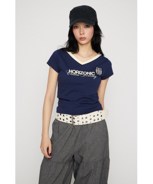 LAGUA GEM(ラグアジェム)の「WAPPEN PRINT CUT トップス(Tシャツ/カットソー・レディース・ネイビー/ブラック/アイボリー・FREE)」の11枚目の写真