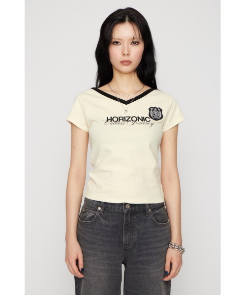 LAGUA GEM(ラグアジェム)の「WAPPEN PRINT CUT トップス(Tシャツ/カットソー・レディース・ネイビー/ブラック/アイボリー・FREE)」の18枚目の写真