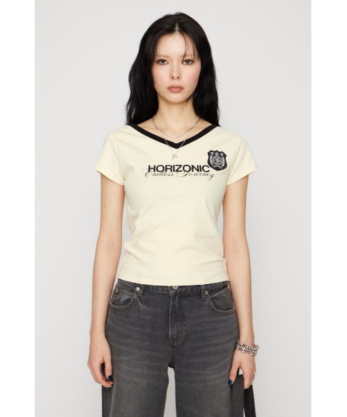 LAGUA GEM(ラグアジェム)の「WAPPEN PRINT CUT トップス(Tシャツ/カットソー・レディース・ネイビー/ブラック/アイボリー・FREE)」の14枚目の写真