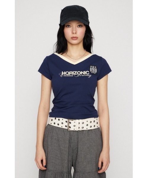 LAGUA GEM(ラグアジェム)の「WAPPEN PRINT CUT トップス(Tシャツ/カットソー・レディース・ネイビー/ブラック/アイボリー・FREE)」の9枚目の写真