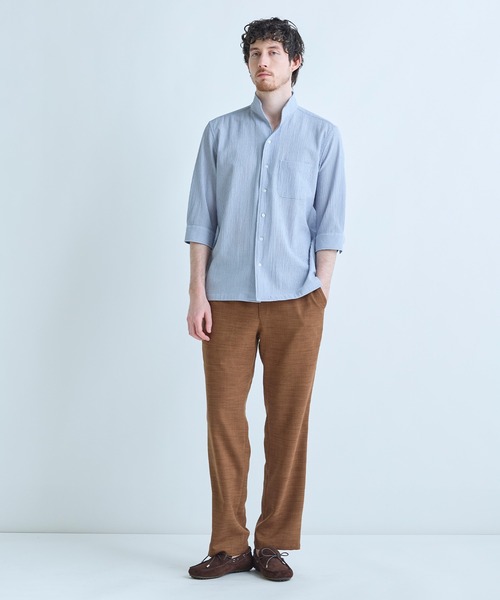 MEN'S BIGI(メンズビギ)の「ストレッチサッカー七分袖シャツ<ストレッチ/通気性>(シャツ/ブラウス・メンズ・サックスブルー/ブラック/ネイビー/ベージュ・01/02/03/04)」の10枚目の写真