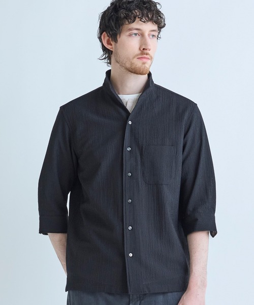 MEN'S BIGI(メンズビギ)の「ストレッチサッカー七分袖シャツ<ストレッチ/通気性>(シャツ/ブラウス・メンズ・サックスブルー/ブラック/ネイビー/ベージュ・01/02/03/04)」の9枚目の写真