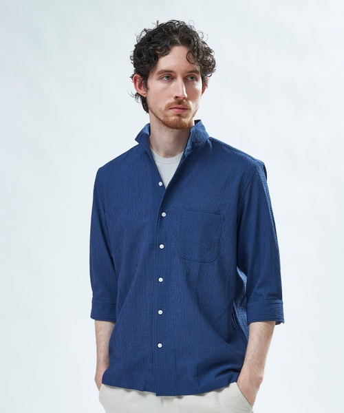 MEN'S BIGI(メンズビギ)の「ストレッチサッカー七分袖シャツ<ストレッチ/通気性>(シャツ/ブラウス・メンズ・サックスブルー/ブラック/ネイビー/ベージュ・01/02/03/04)」の22枚目の写真