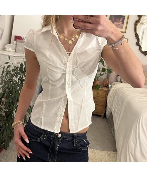 ARCHIVER（アーカイバ）の「【Lp】シャーリングシャツ（シャツ/ブラウス・レディース・ホワイト/ブラック・SMALL/MEDIUM/LARGE）」の5枚目の写真