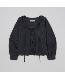 Check frill tie blouse [FRSP05BL05]_Navy