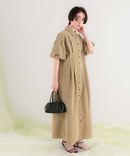 titivate（ティティベイト）の「パフスリーブシャツワンピース（シャツワンピース・レディース・ベージュ/オフホワイト/ブラック・L/M/S）」の3枚目の写真