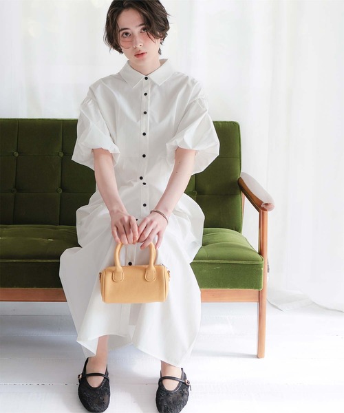 titivate（ティティベイト）の「パフスリーブシャツワンピース（シャツワンピース・レディース・ベージュ/オフホワイト/ブラック・L/M/S）」の7枚目の写真