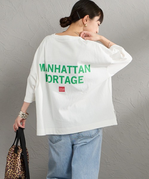 Manhattan Portage（マンハッタンポーテージ）の「[MANHATTAN PORTAGE/マンハッタンポーテージ] 別注 ショート丈 バックプリントTシャツ（Tシャツ/カットソー・レディース・ピンク/ホワイト/ネイビー/ベージュ・F）」の10枚目の写真