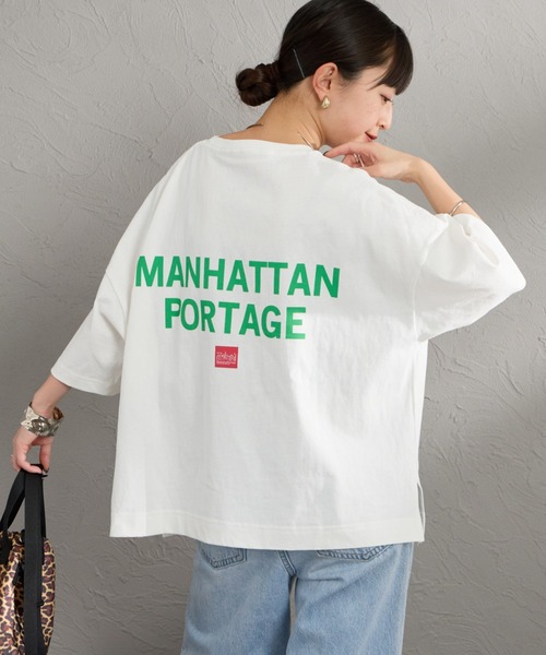 Manhattan Portage（マンハッタンポーテージ）の「[MANHATTAN PORTAGE/マンハッタンポーテージ] 別注 ショート丈 バックプリントTシャツ（Tシャツ/カットソー・レディース・ピンク/ホワイト/ネイビー/ベージュ・F）」の7枚目の写真