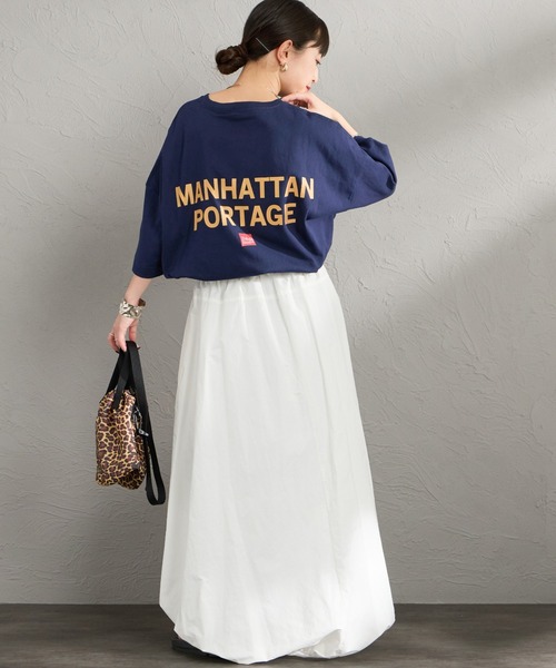 Manhattan Portage（マンハッタンポーテージ）の「[MANHATTAN PORTAGE/マンハッタンポーテージ] 別注 ショート丈 バックプリントTシャツ（Tシャツ/カットソー・レディース・ピンク/ホワイト/ネイビー/ベージュ・F）」の6枚目の写真