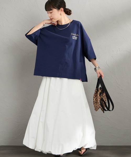 Manhattan Portage（マンハッタンポーテージ）の「[MANHATTAN PORTAGE/マンハッタンポーテージ] 別注 ショート丈 バックプリントTシャツ（Tシャツ/カットソー・レディース・ピンク/ホワイト/ネイビー/ベージュ・F）」の21枚目の写真