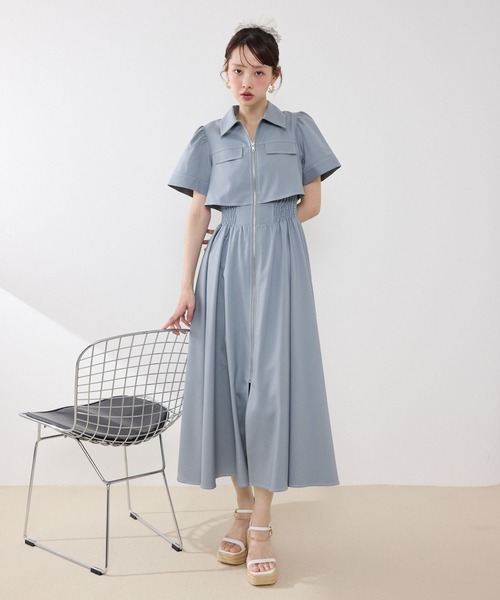 rienda バストフレアワンピース ブルー 水色 M 伝説のバズりワンピ】バストフレアワンピース 春服 夏服（ワンピース