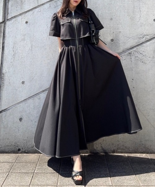 【伝説のバズりワンピ】バストフレアワンピース　ブラック 伝説のバズりワンピ】バストフレアワンピース 春服 夏服（ワンピース