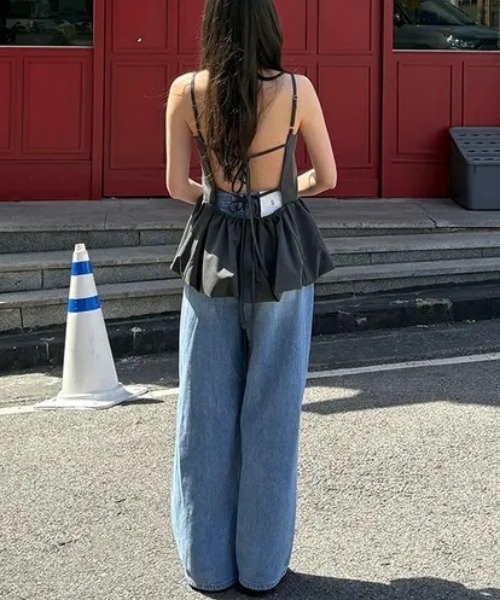 FREE STYLISTS(フリー スタイリスト)の「YUGA_YGMC Korean style back-open camisole(キャミソール・レディース・グレー/ブラック・FREE)」の12枚目の写真