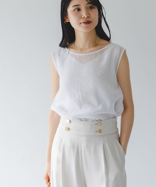 Noble(ノーブル)の「《セットアップ対応》【洗える】シアーレイヤードサテンキャミ(シャツ/ブラウス・レディース・アイボリー/ネイビー・FREE)」の19枚目の写真