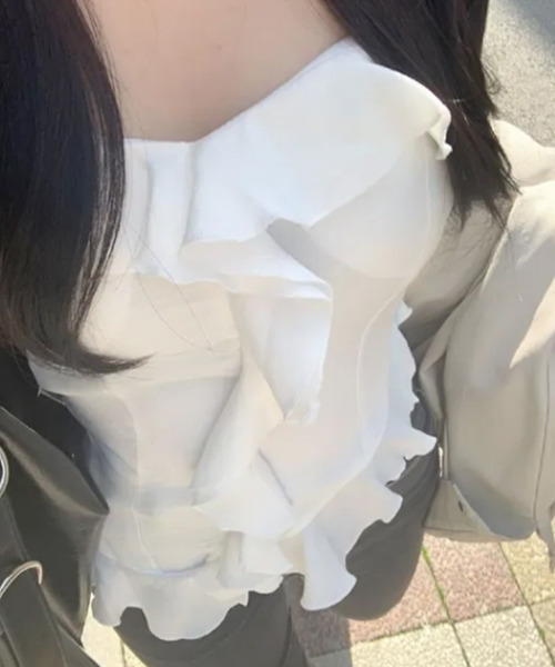 VIVID LADY(ビビッドレディー)の「カップ付き フリルベアトップ ビスチェ(チューブトップ・レディース・ブルー/ホワイト・FREE)」の9枚目の写真
