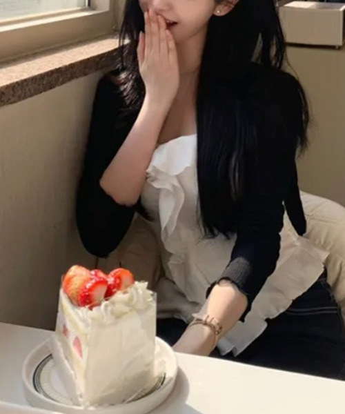 VIVID LADY(ビビッドレディー)の「カップ付き フリルベアトップ ビスチェ(チューブトップ・レディース・ブルー/ホワイト・FREE)」の10枚目の写真