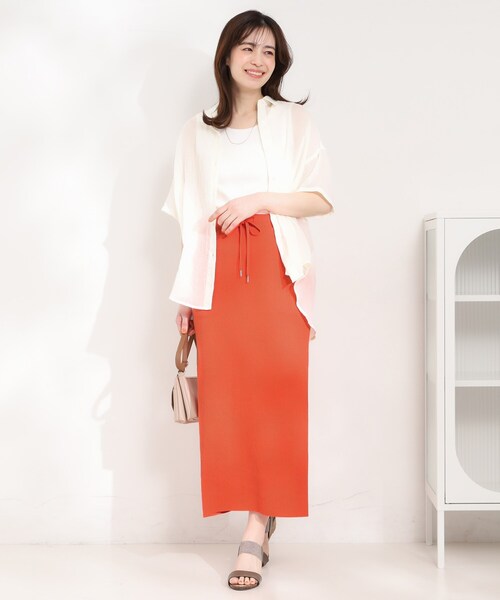 SHOO・LA・RUE（シューラルー）の「【セルフカット可能/洗濯機可/S-LL】テレコナロースカート（スカート・レディース・オレンジ/ブルー/グレー/ブラック・01/04/03/02）」の15枚目の写真