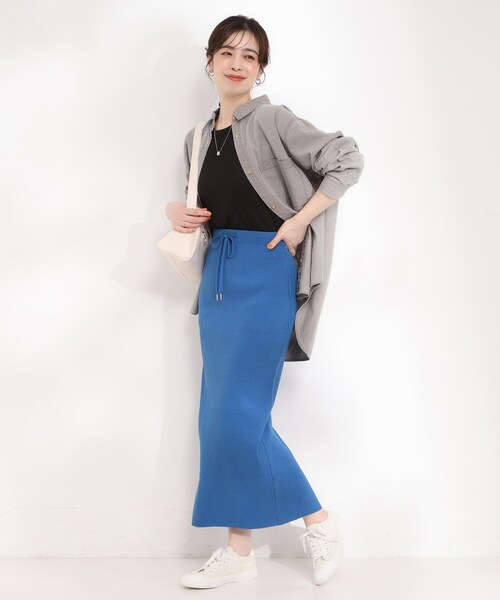 SHOO・LA・RUE（シューラルー）の「【セルフカット可能/洗濯機可/S-LL】テレコナロースカート（スカート・レディース・オレンジ/ブルー/グレー/ブラック・01/04/03/02）」の19枚目の写真