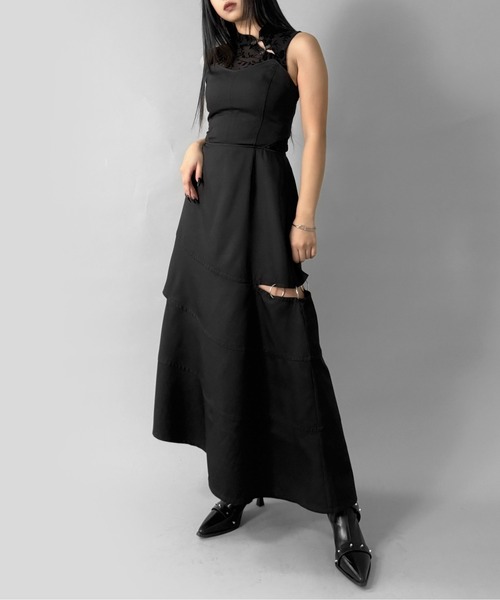 LVEU.（ラブユ.）の「【LVEU.】リングスリットデザインワンピース / キャミワンピ 2way ロング スリット カットアウト リング シルバー アシンメトリー フレア モード ブラック（ドレス・レディース・ブラック・FREE）」の21枚目の写真