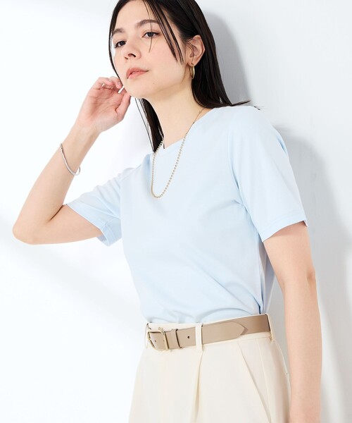 NOLLEY’S Sophi（ノーリーズソフィ）の「《手洗い可能》W&Wベイシック丈Tシャツ（Tシャツ/カットソー・レディース・ダークブラウン/ダークネイビー/ホワイト/サックスブルー・38）」の3枚目の写真